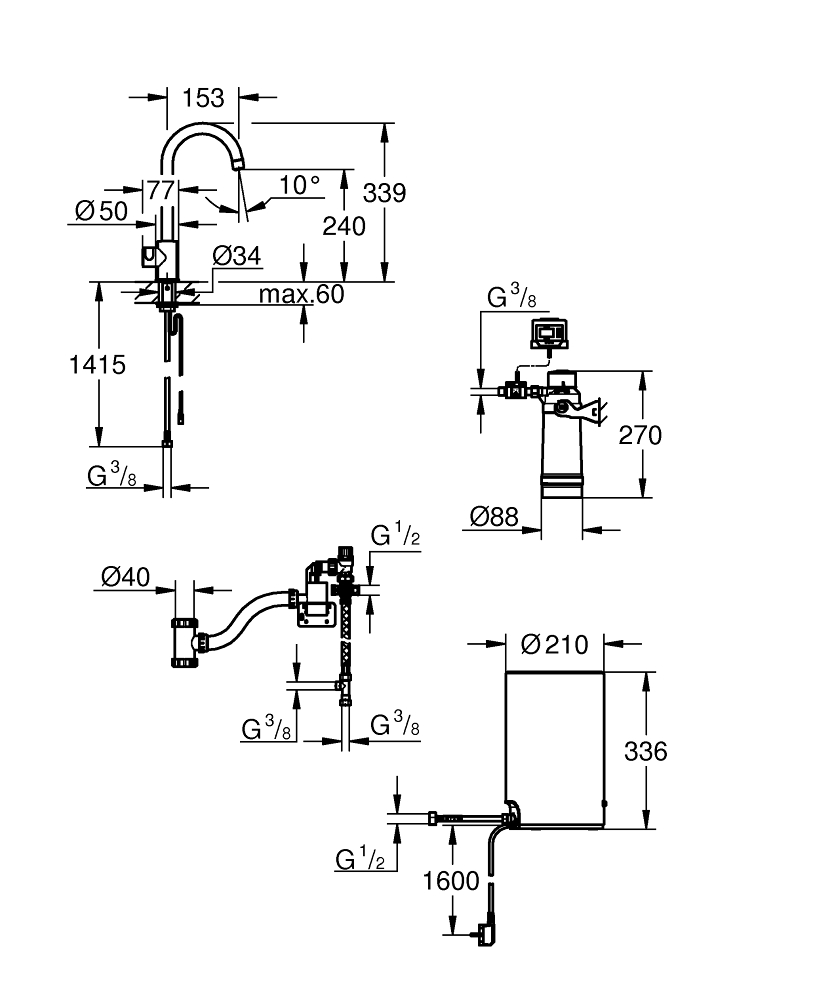 Grohe Red mono II С бойлером m-Size. Grohe Red mono, бойлер m-Size, хром, (30085001). Смеситель Grohe для кухни подключение. Бойлер Grohe Red 40831001.