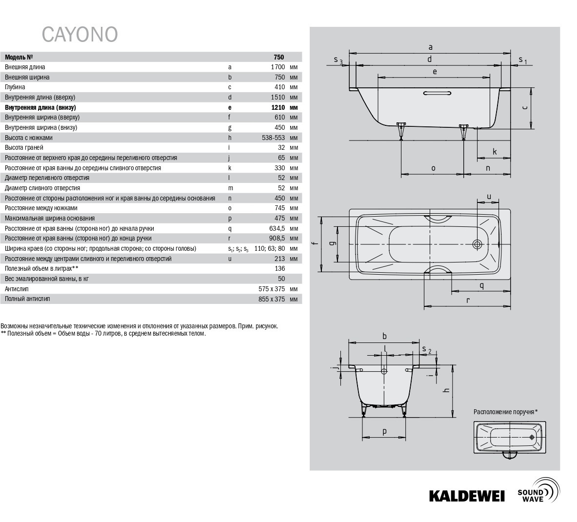 Стальная ванна kaldewei cayono 750 170x75 без покрытия