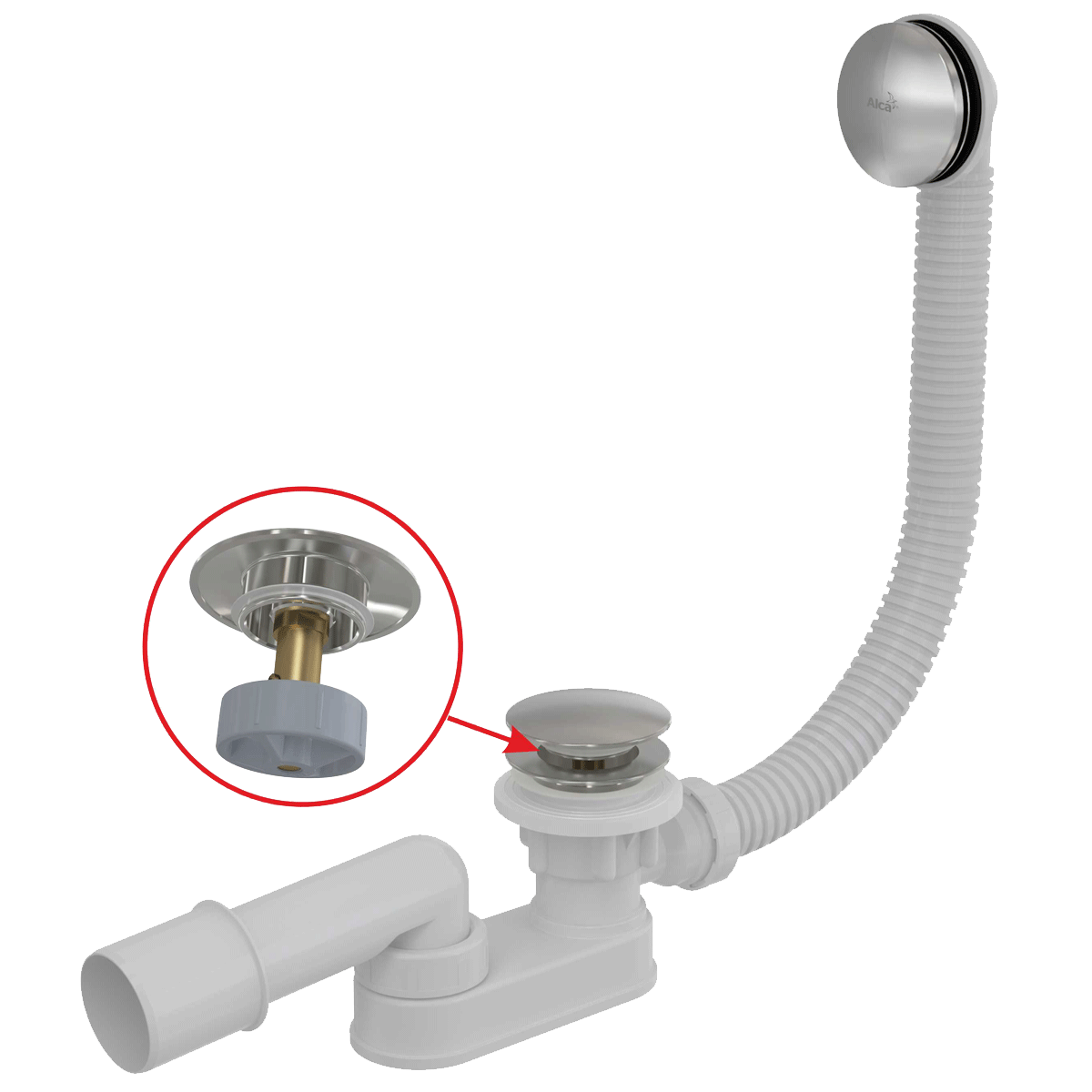 Слив-перелив для ванны 57 см, сниженный монтаж, с сифоном, click-clack,  Alcaplast A507CKM купить в Москве
