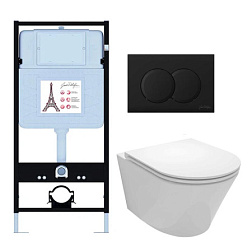 Комплект унитаза с инсталляцией Rodin+ матовая, глубина унитаза 52см, черная, с микролифтом, безободковый, быстросъемное, Jacob Delafon E21750RU-BL Jacob Delafon