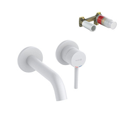 Встраиваемый в стену смеситель для раковины Bozz матовый, длина излива 18см, белый цвет, Kludi 382445376S Kludi