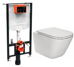 Комплект унитаза с инсталляцией Gap инсталл Vitra 730-5800-01EXP, глубина унитаза 54см, без клавиши в комплекте, с микролифтом, безободковый, быстросъемное, Roca 730-5800-01EXP+34H470000 Roca