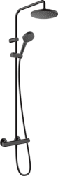 Душевая система без излива Vernis Blend матовая, EcoSmart, 2 режима, 21 см, round, чёрный цвет, термостат, верхний душ, с лейкой, Hansgrohe 26089670 Hansgrohe