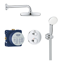 Готовый набор для душа (без излива) Grohtherm 2 режима, 21 см, round, 2 функции, термостат, Grohe 34727000 Grohe