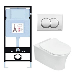 Комплект унитаза с инсталляцией Aleo глубина унитаза 50,5см, клавиша хром глянец, с микролифтом, безободковый, быстросъемное, Jacob Delafon E21731RU-CP Jacob Delafon