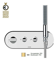 Лицевая часть встраиваемого смесителя Apice термостат, с лейкой и шлангом, 2 функции, золото шлифованное, Bossini Z00522.043 Bossini