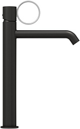 Высокий смеситель на столешницу Vivienne Signature 23,4 см, матовый, ручка хром, неповоротный излив, чёрный цвет, без донного клапана, Jacob Delafon E38683-LB1-BL Jacob Delafon
