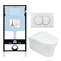 Комплект унитаза с инсталляцией Aleo глянцевая, глубина унитаза 50,5см, клавиша белая, с микролифтом, безободковый, быстросъемное, Jacob Delafon E21731RU-00 Jacob Delafon