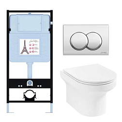 Комплект унитаза с инсталляцией Elite глубина унитаза 50см, клавиша хром глянец, с микролифтом, безободковый, быстросъемное, Jacob Delafon E21743RU-CP Jacob Delafon