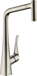 Смеситель для кухни с выдвижной лейкой Metris M71 J образный, стальной цвет, Hansgrohe 73801800 Hansgrohe