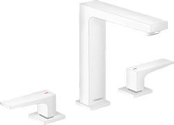 Смеситель для раковины на 3 отверстия Metropol push-open, матовый, белый цвет, с донным клапаном, Hansgrohe 32515700 Hansgrohe