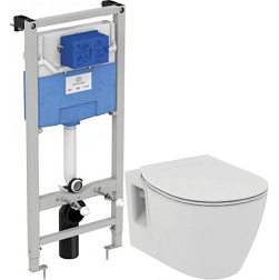 Комплект унитаза с инсталляцией Connect глубина унитаза 54см, без клавиши в комплекте, с микролифтом, безободковый, быстросъемное, Ideal Standard E8822301PC15 Ideal Standard