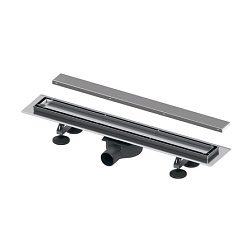 Дренажный желоб TECElinus 60х9,5 см, 2 в 1: основа для плитки "tile" и панель "steel", 60см., цвет: хром, сифон с горизонт. выпуском, с решеткой, TECE 15103069 TECE