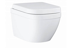 Подвесной унитаз Euro Ceramic 37,4х54 см, безободковый, с сиденьем, тихий смыв, Grohe 39554000 Grohe