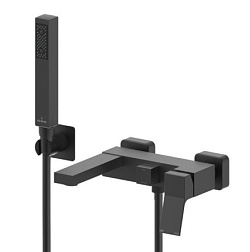 Настенный смеситель Aki матовый, неповоротный излив, лейка в комплекте, чёрный цвет, Bossini Z00726.073 Bossini