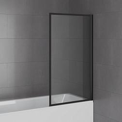 Шторка для ванны 80х140 см, принт рамка, матовый, прозрачная, стационарная, черный профиль, Paini Paini-ScreenWT80F Paini