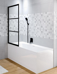 Шторка для ванны Grid 80х150 см, левая, прозрачная, стационарная, черный профиль, Riho G004046121 Riho