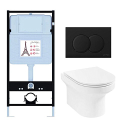 Комплект унитаза с инсталляцией Elite матовая, глубина унитаза 50см, черная, с микролифтом, безободковый, быстросъемное, Jacob Delafon E21743RU-BL Jacob Delafon