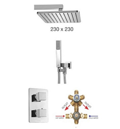 Готовый набор для душа (без излива) Cosmo easy-clean, 1 режим верхней лейки, 1 режим ручной лейки, 23 см, square, 5 функций, термостат, Bossini M00755.030 Bossini