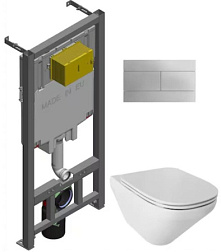 Комплект унитаза с инсталляцией Modern Life глубина унитаза 54см, клавиша хром глянец, с микролифтом, безободковый, быстросъемное, Jacob Delafon E21776RU-00 Jacob Delafon