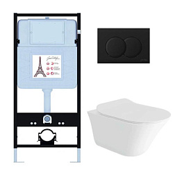 Комплект унитаза с инсталляцией Vive матовая, глубина унитаза 56см, черная, с микролифтом, безободковый, быстросъемное, Jacob Delafon E28079RU-BL Jacob Delafon