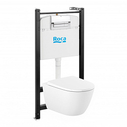 Комплект унитаза с инсталляцией Ona глубина унитаза 53см, клавиша хром глянец, с микролифтом, безободковый, быстросъемное, Roca ZRU9310392 Roca