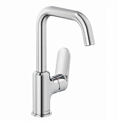 Высокий смеситель на столешницу X1 20,5 см, управление сбоку, поворотный излив, с донным клапаном, Kludi 320270575 Kludi