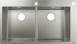 Кухонная мойка S71 86,5х50 см, с доп. отверстием для слива-перелива с автоматическим управлением, Hansgrohe 43311800 Hansgrohe