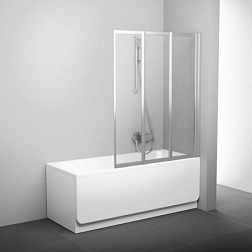 Шторка для ванны VS3 130х140 см, сатин + транпарент, прозрачная, гармошка, профиль сатин, Ravak 795V0U00Z1 Ravak