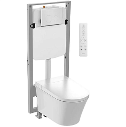 Подвесной электронный унитаз Seine 37,5х56,8 см, с инсталляцией, клавиша белая,, безободковый, функция биде, с сиденьем, Jacob Delafon E34360-00 Jacob Delafon