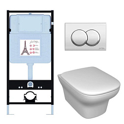 Комплект унитаза с инсталляцией Vox глубина унитаза 50см, клавиша хром глянец, с микролифтом, безободковый, быстросъемное, Jacob Delafon E21747RU-CP Jacob Delafon