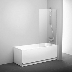 Шторка для ванны PVS1 80х140 см, сатин + транспарент, прозрачная, стационарная, профиль сатин, Ravak 79840U00Z1 Ravak