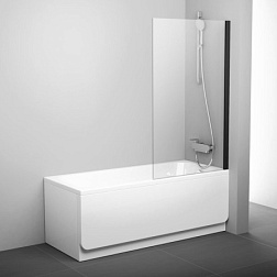 Шторка для ванны PVS1 80х140 см, прозрачная, стационарная, черный профиль, Ravak 79840300Z1 Ravak
