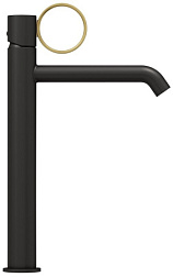 Высокий смеситель на столешницу Vivienne Signature 23,4 см, матовый, ручка латунь, неповоротный излив, чёрный цвет, без донного клапана, Jacob Delafon E38683-LB3-BL Jacob Delafon