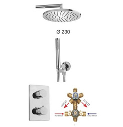 Готовый набор для душа (без излива) Cosmo easy-clean, 1 режим верхней лейки, 1 режим ручной лейки, 23 см, round, 5 функций, термостат, Bossini M00751.030 Bossini