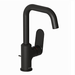 Высокий смеситель на столешницу X1 20,5 см, матовый, управление сбоку, поворотный излив, чёрный цвет, с донным клапаном, Kludi 320273975 Kludi