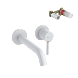 Встраиваемый в стену смеситель для раковины Bozz матовый, с внутренней частью, длина излива 23см, белый цвет, Kludi 382455376S Kludi