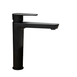 Высокий смеситель на столешницу Alexia 25 см, черный матовый, неповоротный излив, чёрный цвет, без донного клапана, Ramon Soler 3610NM Ramon Soler