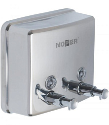 Настенный дозатор Inox с 2 баками, горизонтальный, 1200 мл, хром, с держателем, Nofer 03005.B Nofer