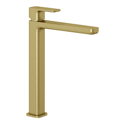 Высокий смеситель на столешницу Renon 24 см, брашированное, неповоротный излив, золото, без донного клапана, Kludi 42298N075 Kludi