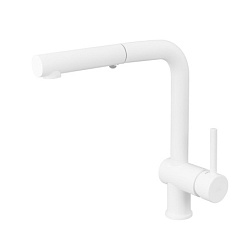 Смеситель для кухни с выдвижной лейкой Light матовый, белый цвет, Paffoni LIG285BO-MET Paffoni