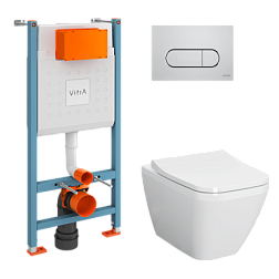 Комплект унитаза с инсталляцией Integra Square глубина унитаза 54см, клавиша хром глянец, с микролифтом, безободковый, Vitra 9856B003-7207 Vitra