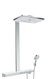 Душевая система без излива Rainmaker Select 3 режима, 47 см, square, хром / белый, термостат, верхний душ, с лейкой, Hansgrohe 27106400 Hansgrohe