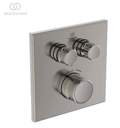 Лицевая часть встраиваемого смесителя Ceratherm Navigo термостат, square (silver storm), 2 функции, стальной цвет, Ideal Standard A7302GN Ideal Standard