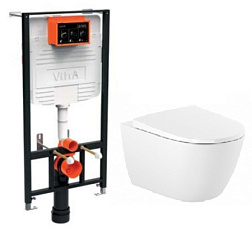 Комплект унитаза с инсталляцией Ona инсталл Vitra 730-5800-01EXP, глубина унитаза 53см, без клавиши в комплекте, с микролифтом, безободковый, быстросъемное, Roca 730-5800-01EXP+34H688000 Roca