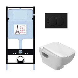 Комплект унитаза с инсталляцией Struktura матовая, глубина унитаза 54см, черная, с микролифтом, безободковый, быстросъемное, Jacob Delafon EDE103-BL Jacob Delafon