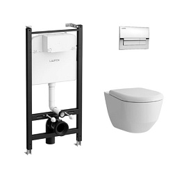 Комплект унитаза с инсталляцией Pro глубина унитаза 53см, клавиша хром глянец, безободковый, с микролифтом, Laufen Z.RU93.0.771.5 Laufen