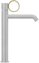 Высокий смеситель на столешницу Vivienne Signature 23,4 см, матовый, ручка латунь, неповоротный излив, без донного клапана, Jacob Delafon E38683-LB3-G Jacob Delafon