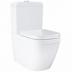 Унитаз-компакт Euro Ceramic 37,4х67 см, нижняя подводка, горизонтальный выпуск, безободковый, без сиденья, тихий смыв, Grohe 39338000+39332000 Grohe
