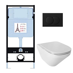 Комплект унитаза с инсталляцией Modern Life матовая, глубина унитаза 54см, черная, с микролифтом, безободковый, быстросъемное, Jacob Delafon E21775RU-BL Jacob Delafon